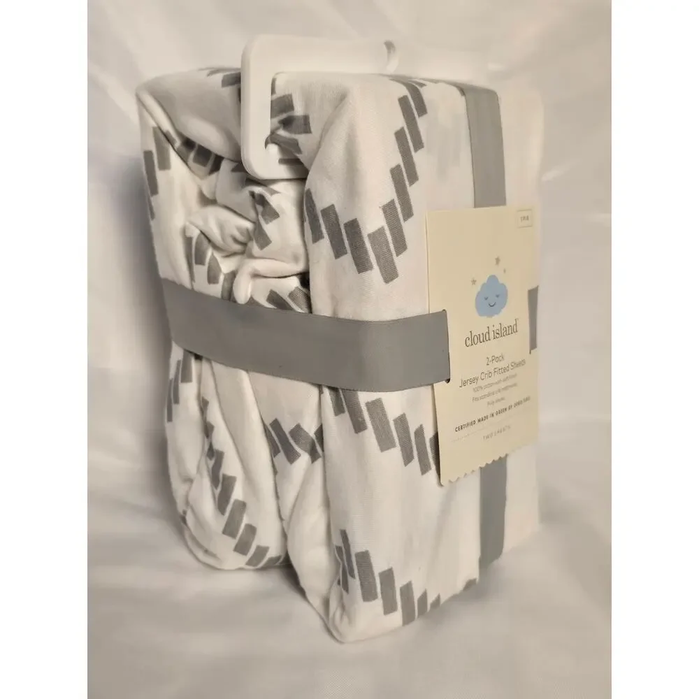 Fitted Jersey Crib Sheet Cloud Island Gray Chevron and Solid White 2pk